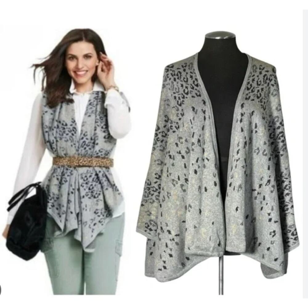 Cabi 3115 Cardigan Sweater Gigi Leopard Print Sweater Cape Wrap Shawl One Size